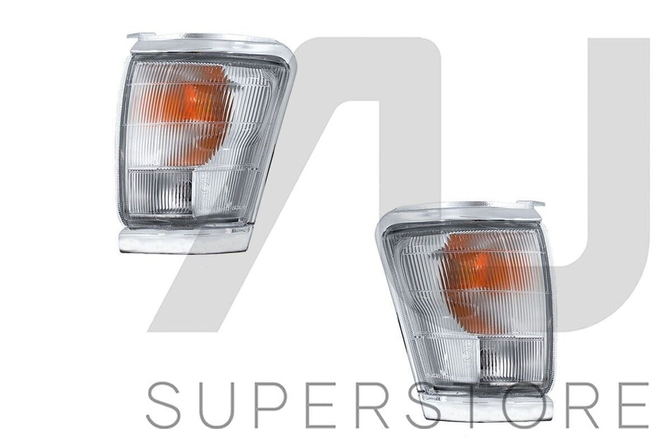 Set Pair of LH+RH Corner Light Lamp Chrome Edge For Toyota Hilux 1997~2001 Emark