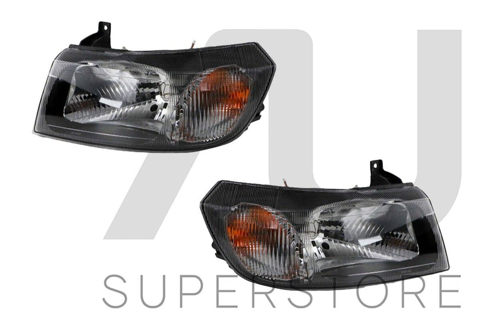 Pair LH+RH Head Light Lamp (Black No H4 Cap) For Ford Transit Van VH VJ 02~06