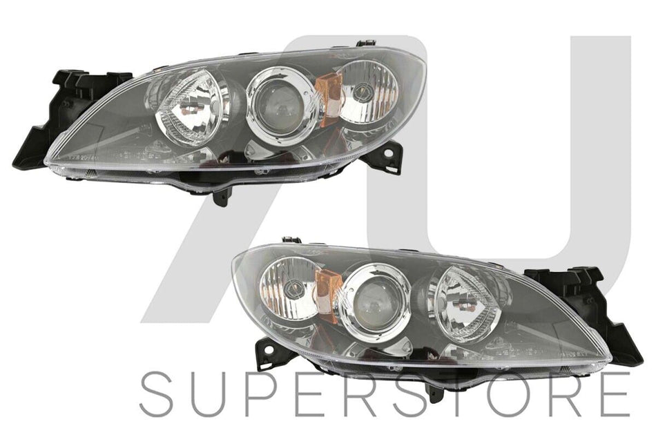Set Pair LH+RH Head Light Lamp Black For Mazda 3 BK 4 Door Sedan SP23 03~09